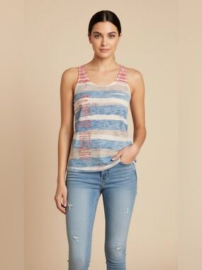 Blue 84 Vintage Taste of Chicago Razorback Striped Red White Blue Tank Top L